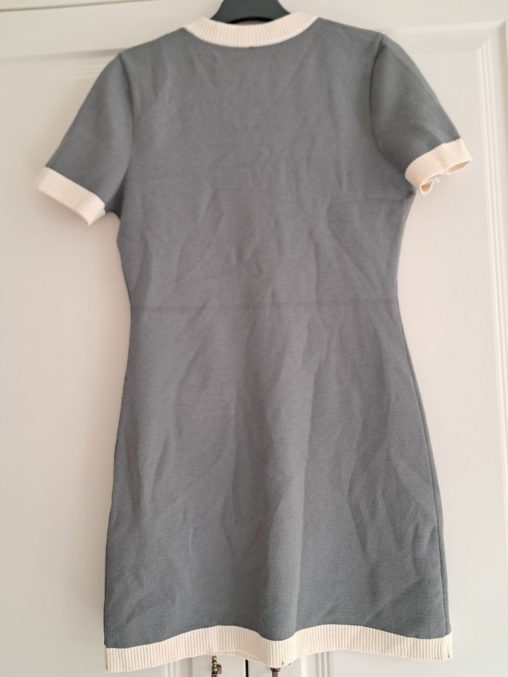 Düğmeli Gri Midi Kısa Kollu Elbise - Görsel 4