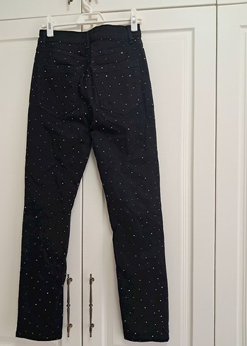 Düğmeli Siyah Pullu Kadın Kot Pantolon - Görsel 7