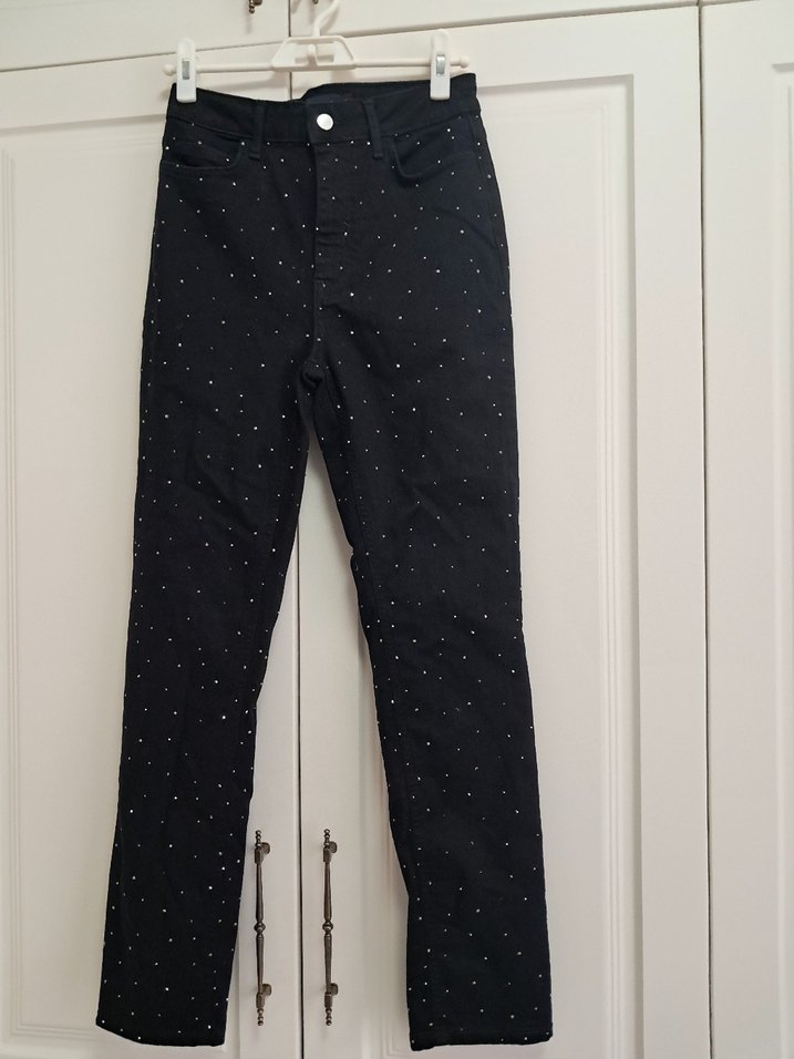 Düğmeli Siyah Pullu Kadın Kot Pantolon - Görsel 2