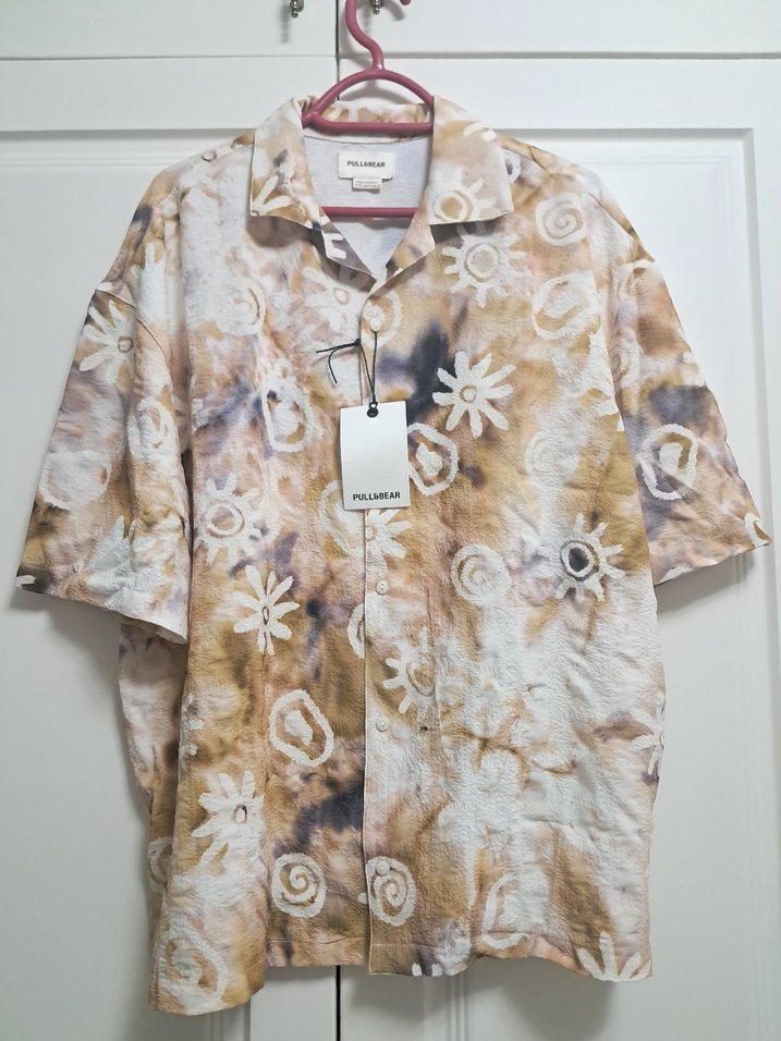 Bej Renkli Bağlama Desenli Erkek Gömlek - Görsel 2