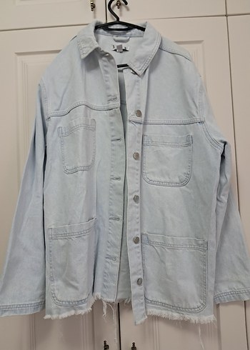 Gri Kadın Denim Ceket Düğmeli - Görsel 2