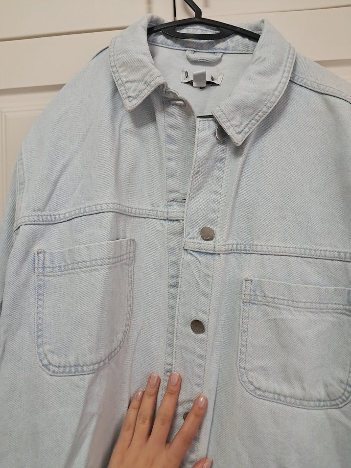 Gri Kadın Denim Ceket Düğmeli - Görsel 3