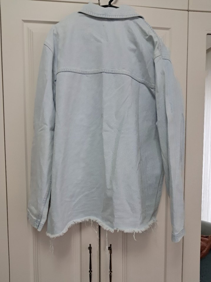 Gri Kadın Denim Ceket Düğmeli - Görsel 4