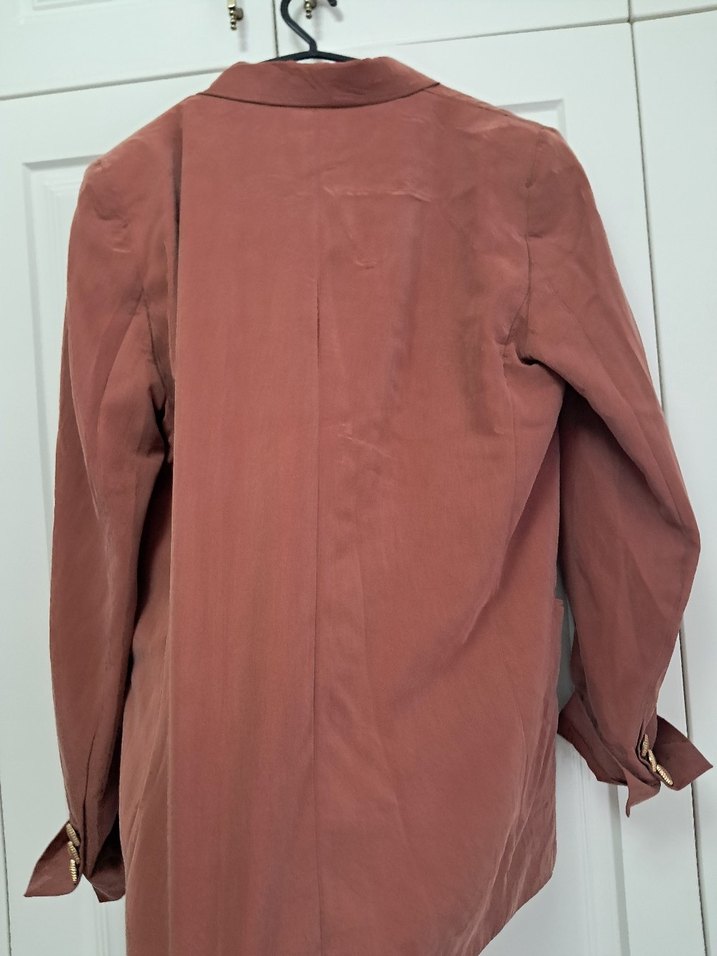 Pastel Kahverengi Kadın Keten Blazer Ceket - Görsel 3