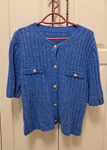 Şık Kadın Kısa Kollu Mavi Kazak - Görsel 2