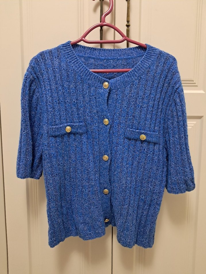 Şık Kadın Kısa Kollu Mavi Kazak - Görsel 2