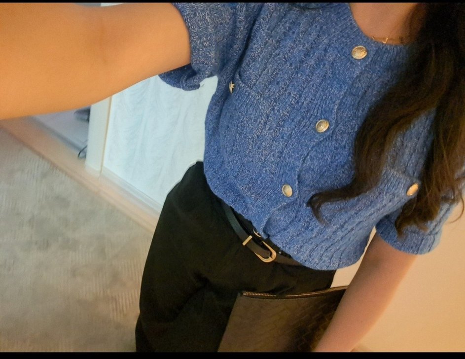 Şık Kadın Kısa Kollu Mavi Kazak - Görsel 3