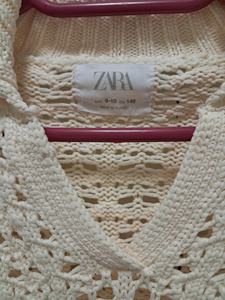 V Yaka Örgü Beyaz Bohem Kız Çocuk Kazak - Görsel 2