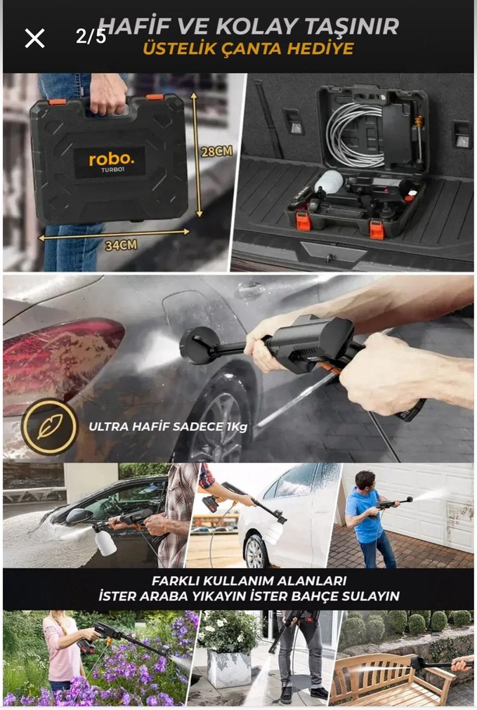 Robo , Turbo 1 şarjlı 70 bar Yüksek Basınçlı Oto Yıkama Makinesi - Görsel 3