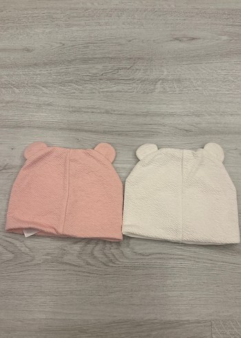 Bebek için Örgü Kumaşlı Beyaz ve Pembe Bere - Görsel 2