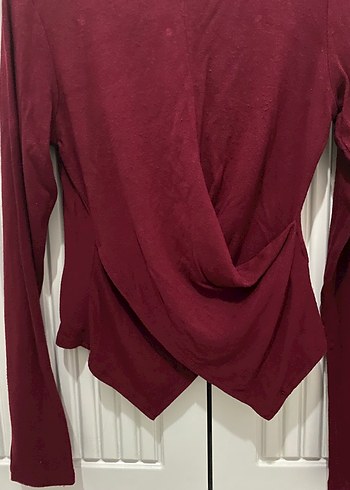 Bordo Keten Uzun Kollu Drapeli Bluz - Görsel 2