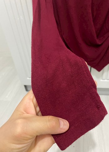 Bordo Keten Uzun Kollu Drapeli Bluz - Görsel 3