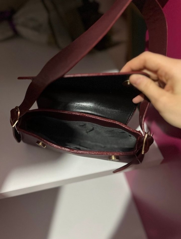 Bordo Deri Kadın Omuz Çantası - Görsel 3