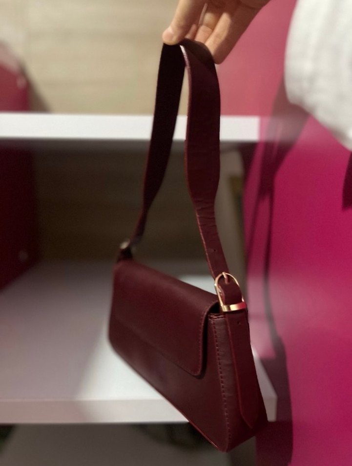 Bordo Deri Kadın Omuz Çantası - Görsel 2