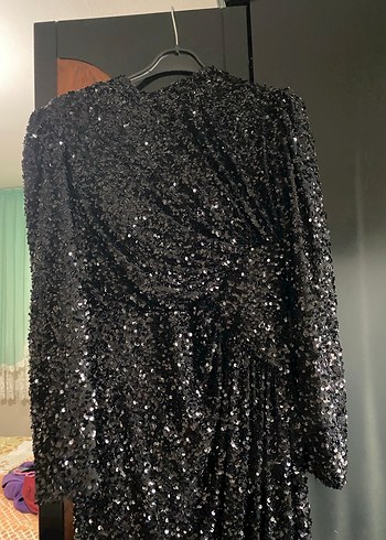 Uzun Siyah Drapeli Kadın Abiye Elbise - Görsel 3