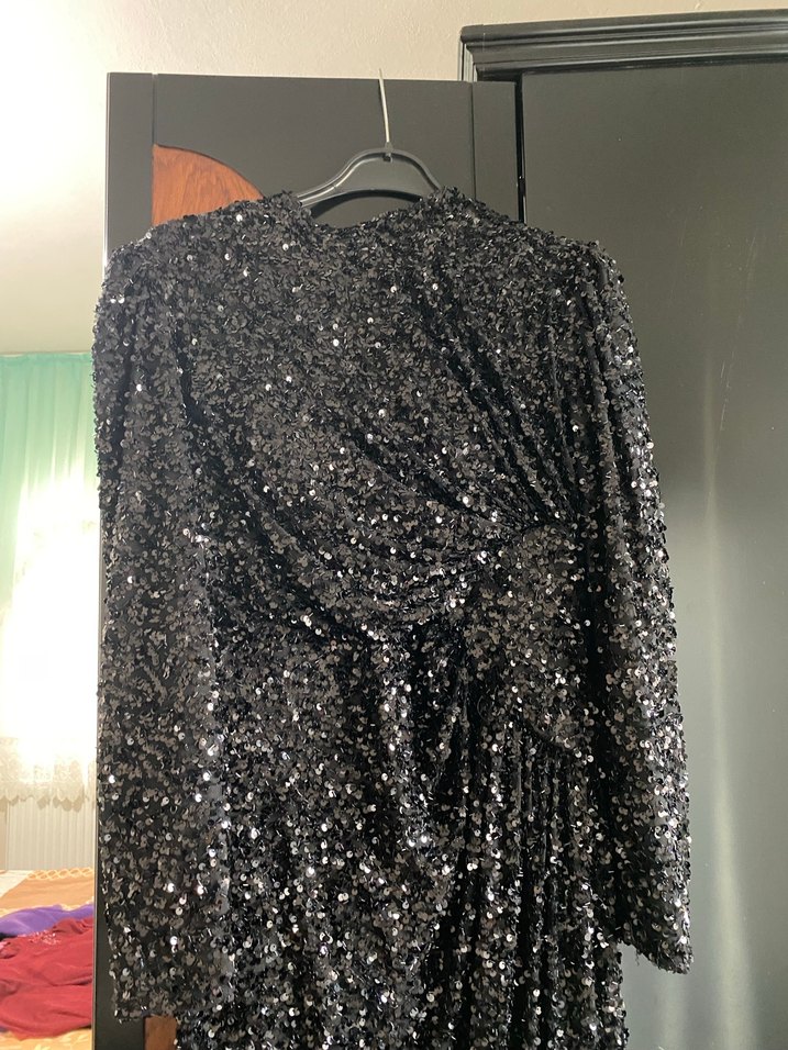 Uzun Siyah Drapeli Kadın Abiye Elbise - Görsel 2