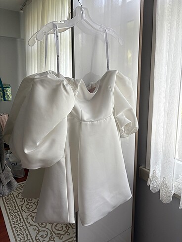 36 Beden beyaz Renk Oleg Cassini Mini Gelinlik