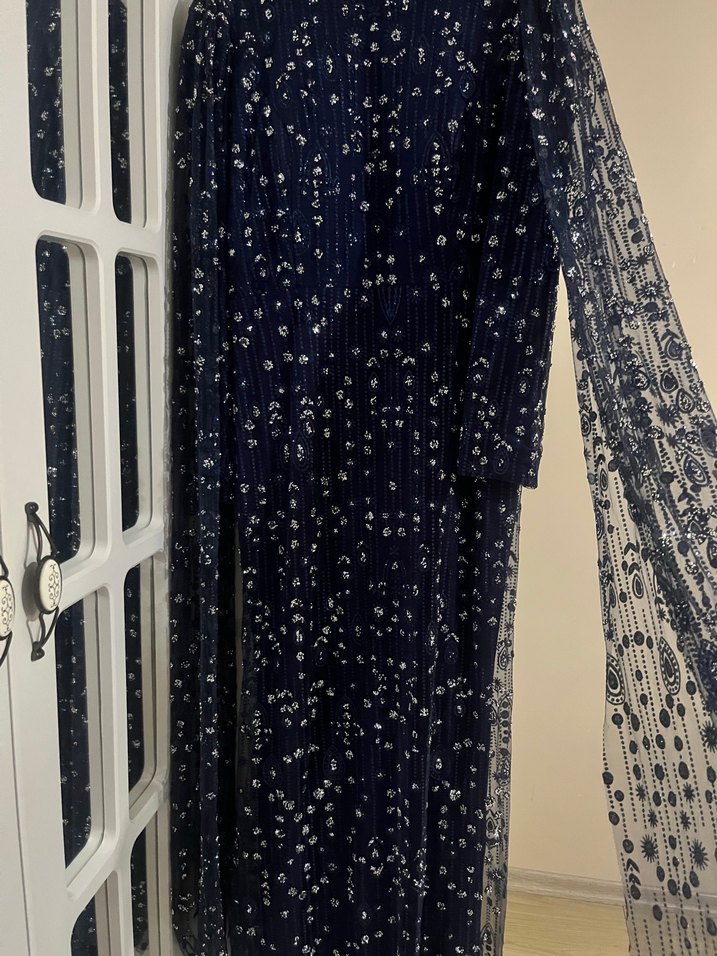 Lacivert Pileli Uzun abiye - Görsel 2