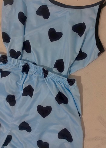 Primark Mavi Kalp Desenli Mini İp Askılı Pijama Takımı