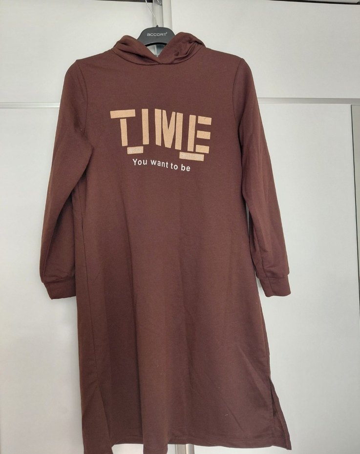 Kahverengi Kapüşonlu Kadın Tunik - Görsel 2