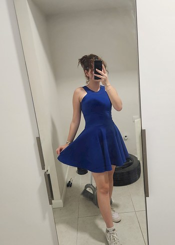 Parlak Mavi Midi Kadın Mezuniyet Elbisesi - Görsel 3