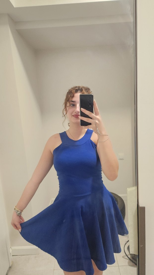 Parlak Mavi Midi Kadın Mezuniyet Elbisesi - Görsel 2