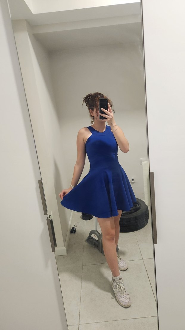 Parlak Mavi Midi Kadın Mezuniyet Elbisesi - Görsel 3