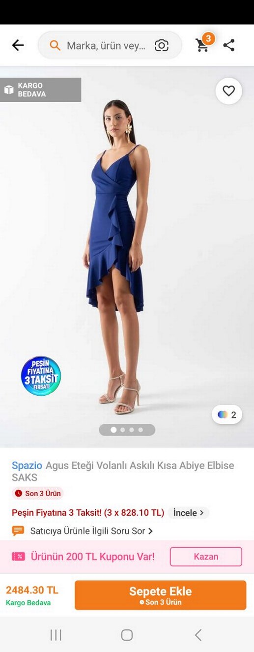 Kadın Lacivert Drapeli Mini Abiye Elbise - Görsel 2