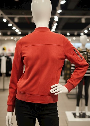 Fermuarlı Kırmızı Kadın Spor süet Ceket - Görsel 2