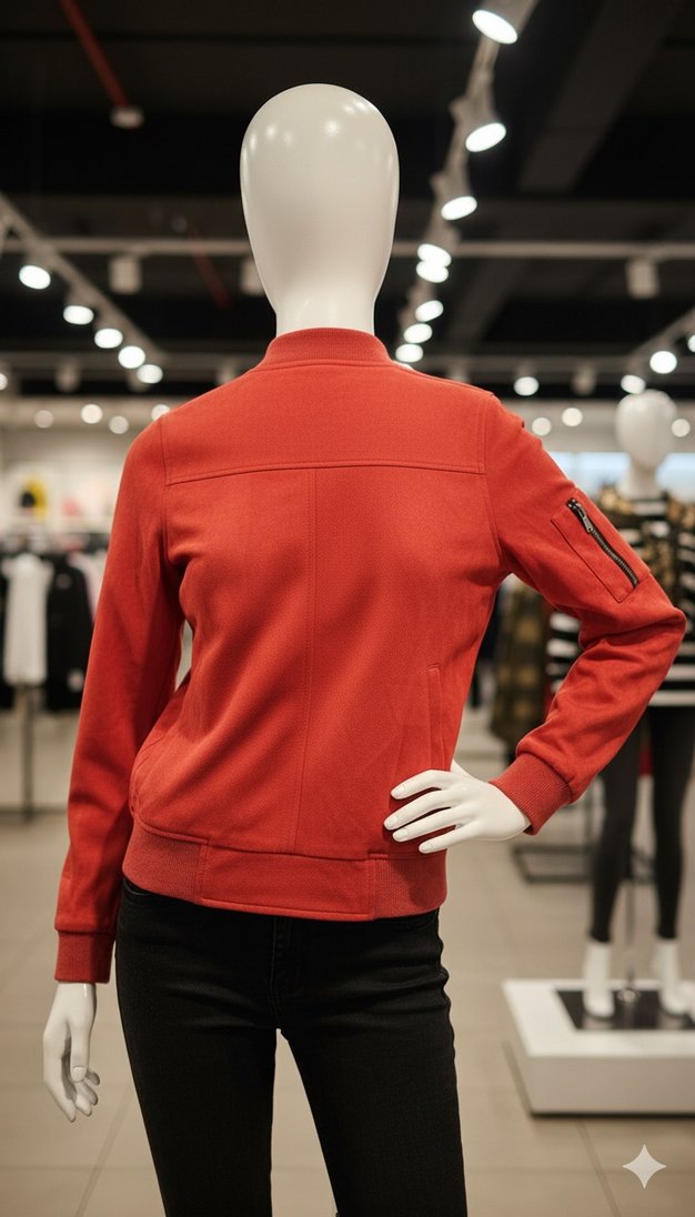 Fermuarlı Kırmızı Kadın Spor süet Ceket - Görsel 2
