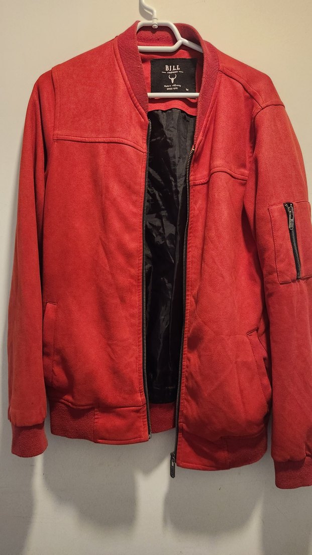 Fermuarlı Kırmızı Kadın Spor süet Ceket - Görsel 4