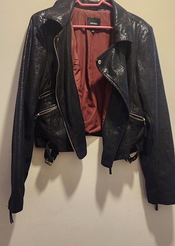 Kadın Siyah Yılan Desenli Deri Biker Ceket - Görsel 2