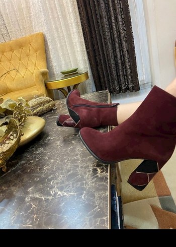 Bordo Süet Topuklu Kadın Bot - Görsel 5