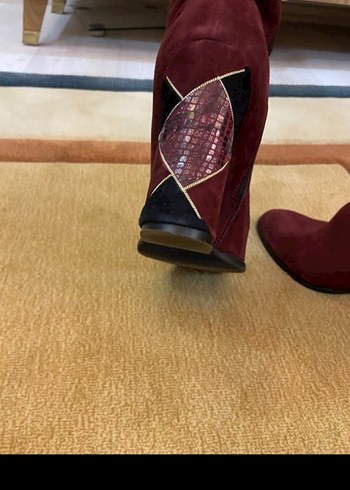 Bordo Süet Topuklu Kadın Bot - Görsel 6