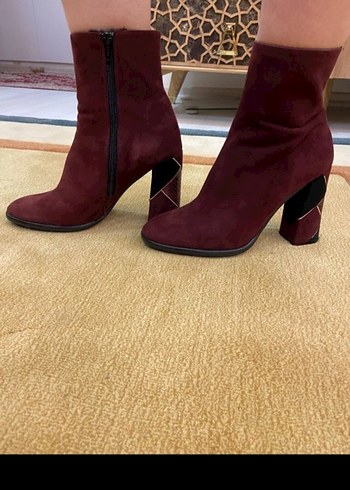 Bordo Süet Topuklu Kadın Bot - Görsel 2
