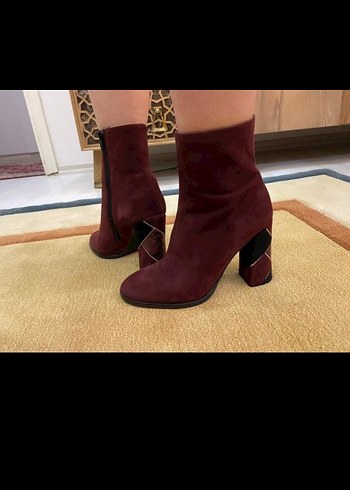 Bordo Süet Topuklu Kadın Bot - Görsel 4