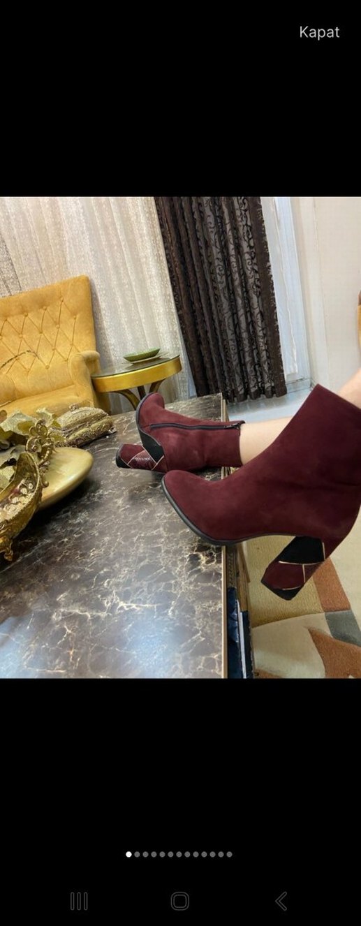 Bordo Süet Topuklu Kadın Bot - Görsel 5