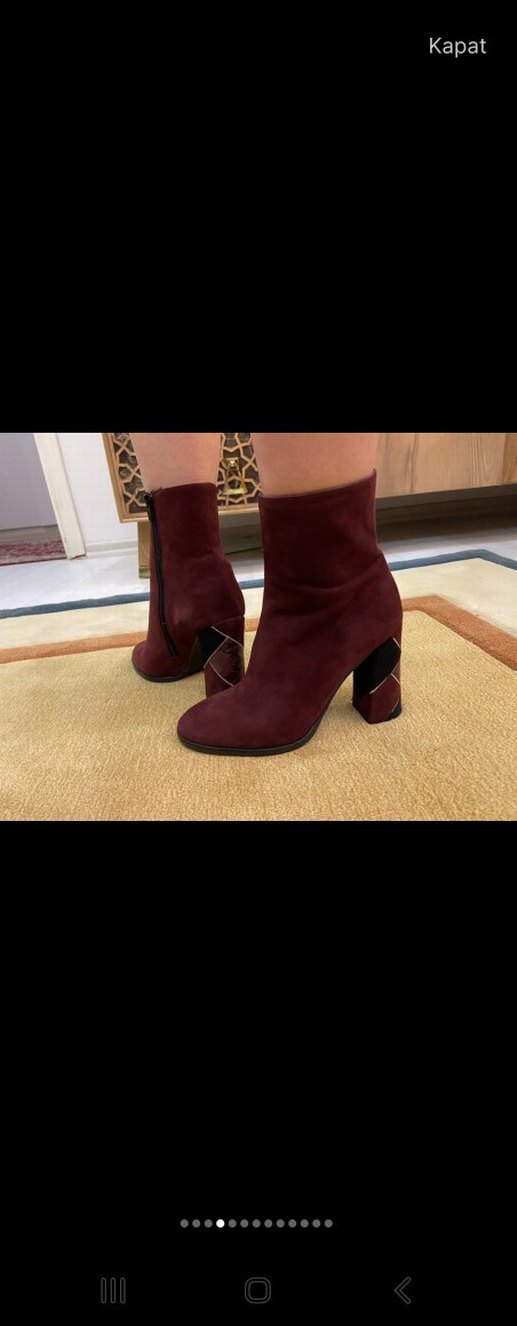 Bordo Süet Topuklu Kadın Bot - Görsel 4