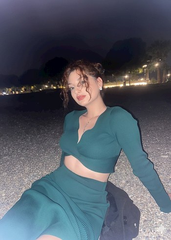 V Yaka Uzun Kollu Yeşil Triko Kadın Elbise - Görsel 2