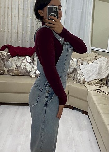 m Beden mavi Renk Kadın Gri Denim Uzun Tulum