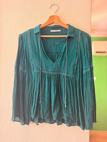 Pull and Bear Bohem Yeşil Bluz
