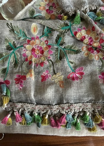 Koyu Pembe Desenli Kadın Şal - Görsel 13