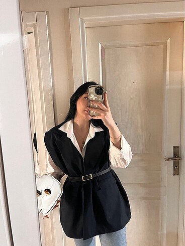 Oversize yelek kemerli