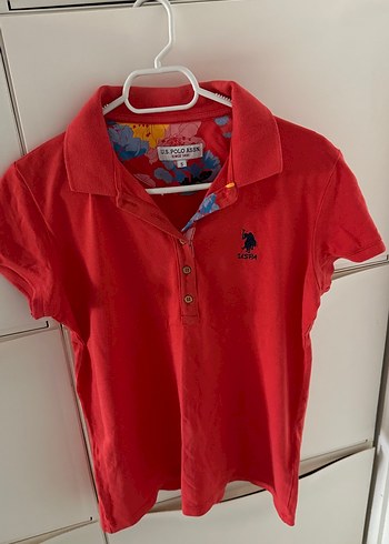 s Beden Kırmızı Polo Yaka Kısa Kollu Kadın Tişört
