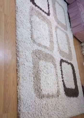 Merinos Beyaz ve Gri Kare Desenli Modern Halı