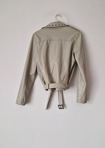 Bej Kemerli Kadın Deri Ceket - Görsel 3