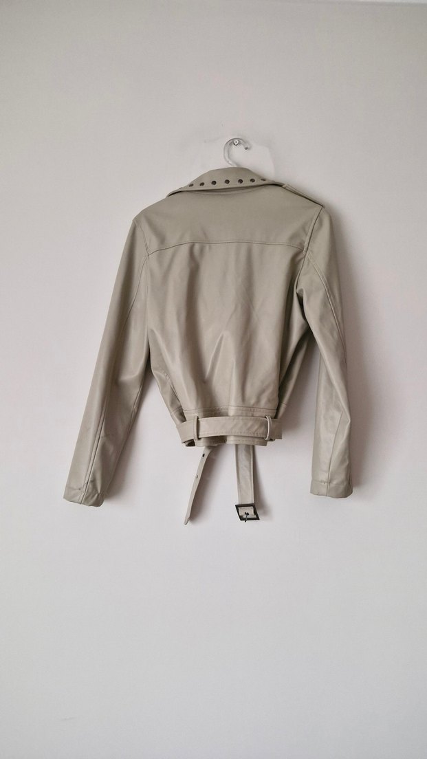 Bej Kemerli Kadın Deri Ceket - Görsel 3
