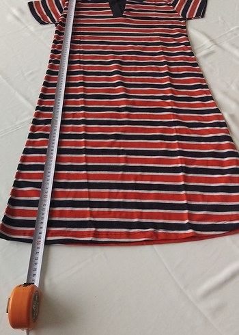 Kırmızı Çizgili Kısa Kollu Günlük Elbise - Görsel 3