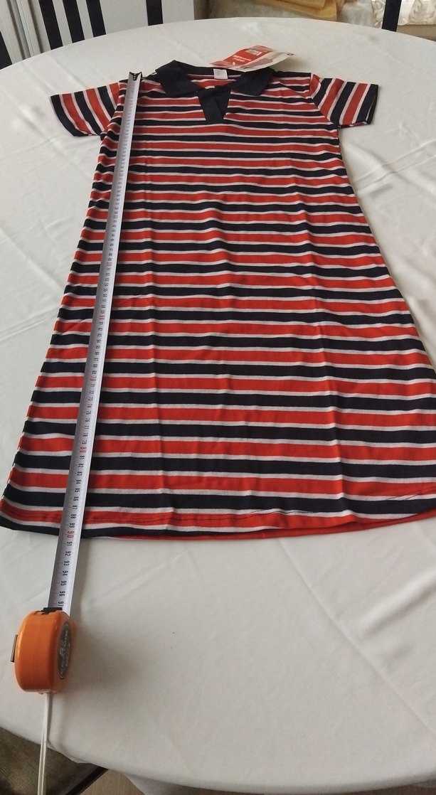 Kırmızı Çizgili Kısa Kollu Günlük Elbise - Görsel 3