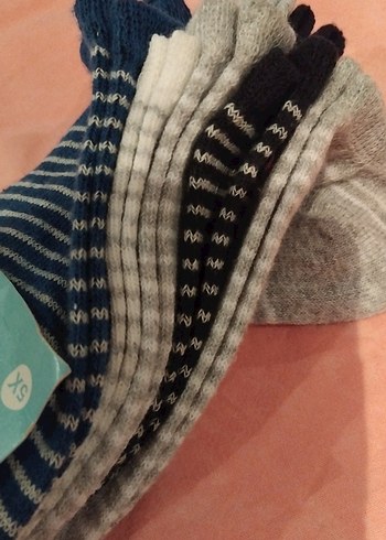 Erkek Çocuk Çizgili Mavi Gri Çorap Seti 5x - Görsel 5